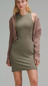 Lululemon Ribbed Softstreme Slim-Fit Tank Dress 8‎ Green Athleisure Casual Mini Photo 0