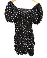 Zara Polka Dot Mini Dress Womens XS Black White Ruched Puff Sleeve Bodycon Photo 0