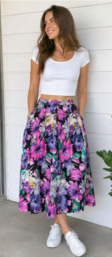 Vintage Floral Tropical Skirt Resort Beach Modest Coastal Bright 80s flowers Photo 0