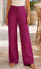 Spiegel Costal Linen Pants 2P Magenta Purple Wide Leg Drawstring Trousers Photo 0