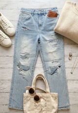 Vervet Distressed‎ Straight Leg Jeans Light Wash High Rise Size 27 Photo 0
