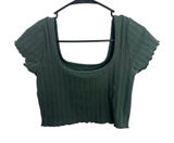 OFFLINE by Aerie Med OG Rib Crop‎ Top Forest Green Square Neck Athleisure Preppy Photo 0