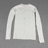 Lululemon Long Sleeve Shirt Womens Small White Textured Knit Thumbholes Yoga Photo 0
