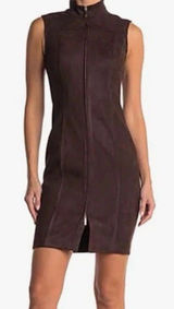 Tommy Hilfiger Sleeveless Faux Suede Feel & Look Front 2-Way Zip Dress Sz 6 NWT Photo 0