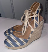 Report Blue/Cream Striped Espadrille Straw Wedge Sandals Size 7 Photo 0
