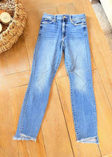 Mother The Stunner Zip‎ Ankle Step Fray Jeans Womens Blue Size 26 Photo 0
