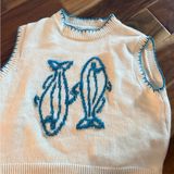 Sleeveless Sweater with Sardine design - White and Blue Photo 0
