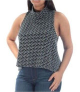Free People We The Free Crop Top Women M Navy Geometric Mock Neck Sleeveless Photo 0