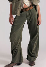 Free People Spotlight Washed Barrel Chino Trousers Pants in Dusty Olive NWT Photo 0