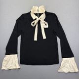 Alice + Olivia Black Wool Silk Ruffle Bow Tie Sweater CL000S45709 Womens XS Photo 0