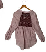 Free People Crochet Lace Back Top Pintuck Pleat Tunic Womens S Burgundy BOHO Photo 0