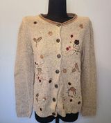 Vintage Christopher & Banks Novelty Cardigan Womens Sm OWL Embroidery 90s Y2K Photo 0