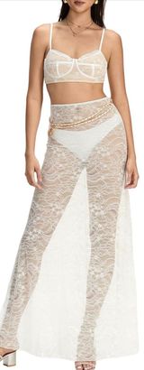 Women 2Pcs Lingerie Set Lace Bra & Maxi Skirt White L Photo 0