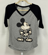 Disney‎ Mickey Mouse Skeleton Halloween Raglan Baseball Tee Gray Black Small Photo 0