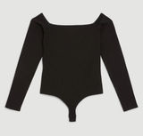 Karen Millen Body Contouring Black Long Sleeve Bardot Knit Thong Bodysuit XS Photo 0
