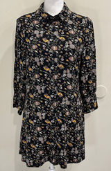 Natural Life Moody Floral Mini Shirt Dress Black Long Sleeve Rayon Cottage Med‎ Photo 0