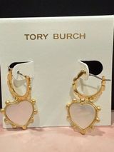 Tory Burch | Gold Plated & Mother of Pearl Heart Drop Earrings | Small/Medium Photo 0