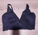 F&F Women's Navy Blue Floral Lace Bralette Wireless Longline Padded Bra XL Photo 0