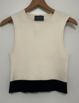 Hudson Gray | Women's Tan Cream Black Ribbed Scalloped Hem Knit Tank Top, M Photo 0
