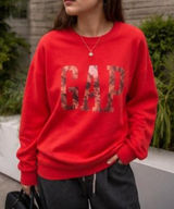 GAP Red Crewneck Sweatshirt Tie-Dye Pink Logo Y2K 90s Preppy M Photo 0