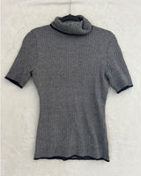 White House Black Market Chevron Knit Turtleneck Short Sleeve Top Black White S‎ Photo 0