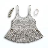 Urban Outfitters Grey White Paisley Babydoll Camisole Peplum Tank Top XS Photo 0
