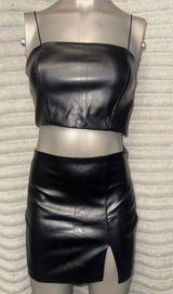 Forever 21 Black Faux Leather 2 Piece Set Corset Top + Mini Skirt S Photo 0
