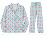 PajamaGram Floral Cotton Pajama Set Aqua Pink Women’s XL Photo 0