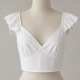 A New Day White Ruffle Cottagecore Romantic Crop Top XL Cotton‎ Rayon V-Neck Photo 0