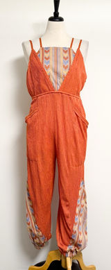 Free People Orange Ribbed Sleeveless Open Back Morning Rise Jumpsuit *FLAWS Photo 0