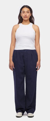 LACAUSA Echo Trousers Pleated Cotton‎ Navy Blue Wide Leg Women’s Size XS Photo 0