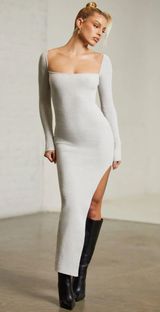 Oh Polly Long Sleeve Cut Out Maxi Dress in Grey Photo 0