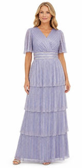 R&M Richards - Tiered Metallic Pleated Rhinestone Waist Gown Photo 0