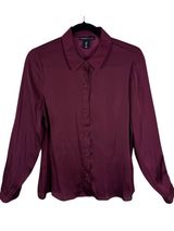 Sincerely Jules Burgundy Satin Button Up‎ Blouse Large Photo 0