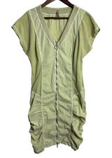 XCVI Imogen Dress Green Cotton Zip Front Ruched Knee Length size L Boho Photo 0