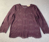 LOFT Lace Top Women Medium Plum Purple Medallion Crochet 3/4 Sleeve Boho EUC Photo 0