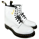 Dr. Martens 1460 Boots Combat 8 Eye Patent Leather Lace Up Block Heel White 11 Photo 0
