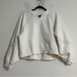 Aerie Hey Crochet Lace Trim Notch Neck Sweatshirt White Small Photo 0