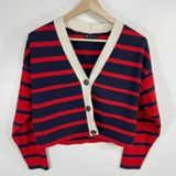 ASOS DESIGN Red Navy Blue Striped Cropped‎ Cardigan White Trim V-Neck Women XS Photo 0