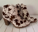 MIA Cow Print Western Ankle Booties Brown White Block Heel Size 8 Photo 0