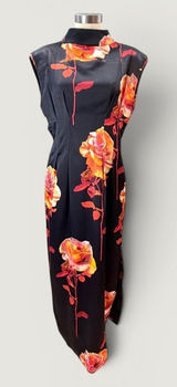 Karen‎ Millen Rose Floral High Neck Bow Back Double Sleeve Maxi Midi Dress US 8 Photo 0