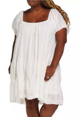 Davi & Dani White Kimmy Dress Puff Sleeve Tiered Back Tie NWT‎ Medium Photo 0