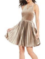 New Gianni Bini Velvet Pleated Dress Photo 0