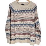 FATE Southwest Geometric Fair Isle‎ Sweater Cream Multi Wool Blend XL FW13039SF Photo 0