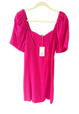 A New Day‎ Womens Hot Pink Linen Blend Puff Sleeve Mini Dress Size S NWT Photo 0