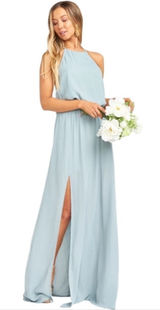 Show Me Your Mumu Bridesmaid Heather Halter Dress in Silver Sage‎ Crisp Medium Photo 0