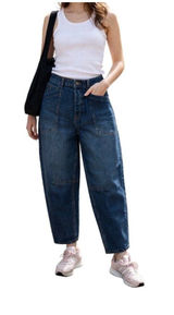 FRYE High Waisted Barrel Leg Jeans Size 10 Dark Wash Photo 0