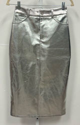 NWT 7 For All Mankind Women's‎ Midi Pencil Skirt Size XS Silver Metallic Pockets Photo 0