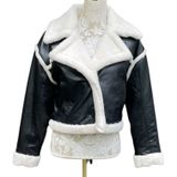 Hollister Cropped Moto Jacket S Black Vegan Leather Faux Fur Sherpa Lined Y2K Photo 0