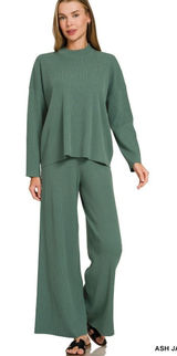 Zenana Viscose Sweater Top &‎ Pants Set - Ash Jade - Small Photo 0